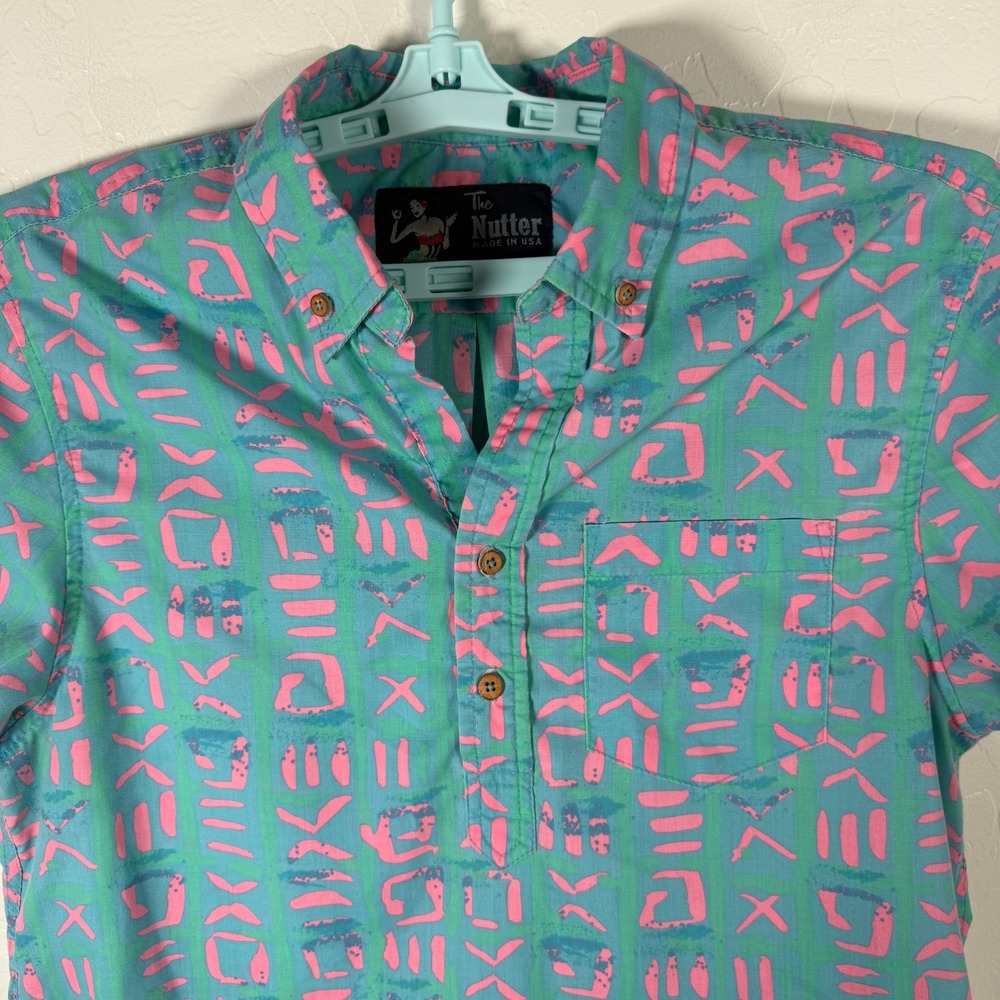 The Nutter Chubbies Shirt Mens Small Green Pink Abstract Geometric USA Made